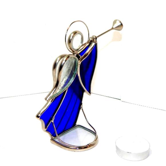 A Pair of Stained Glass Tea Light Trumpeting Angels - Picture 4 of 11